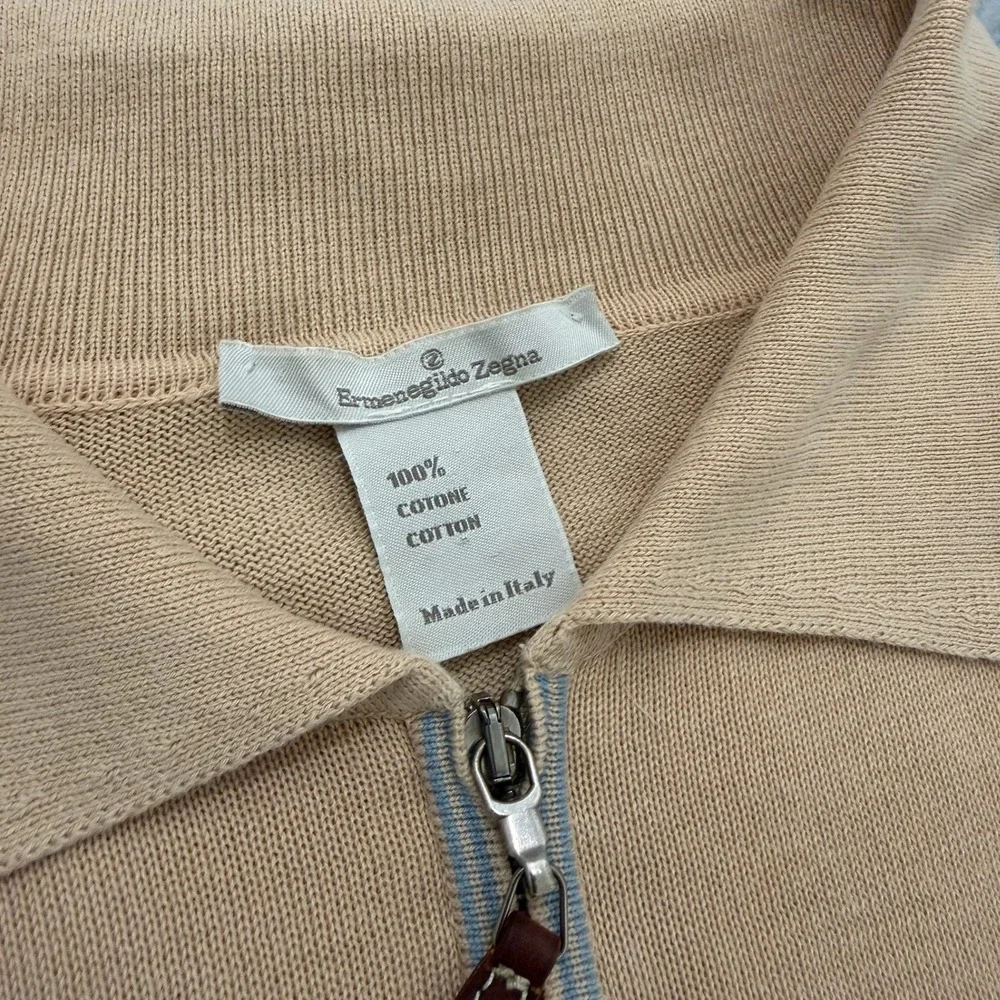 Ermenegildo Zegna Sweater Mens L Beige 1/4 Zip Cotton Pullover
